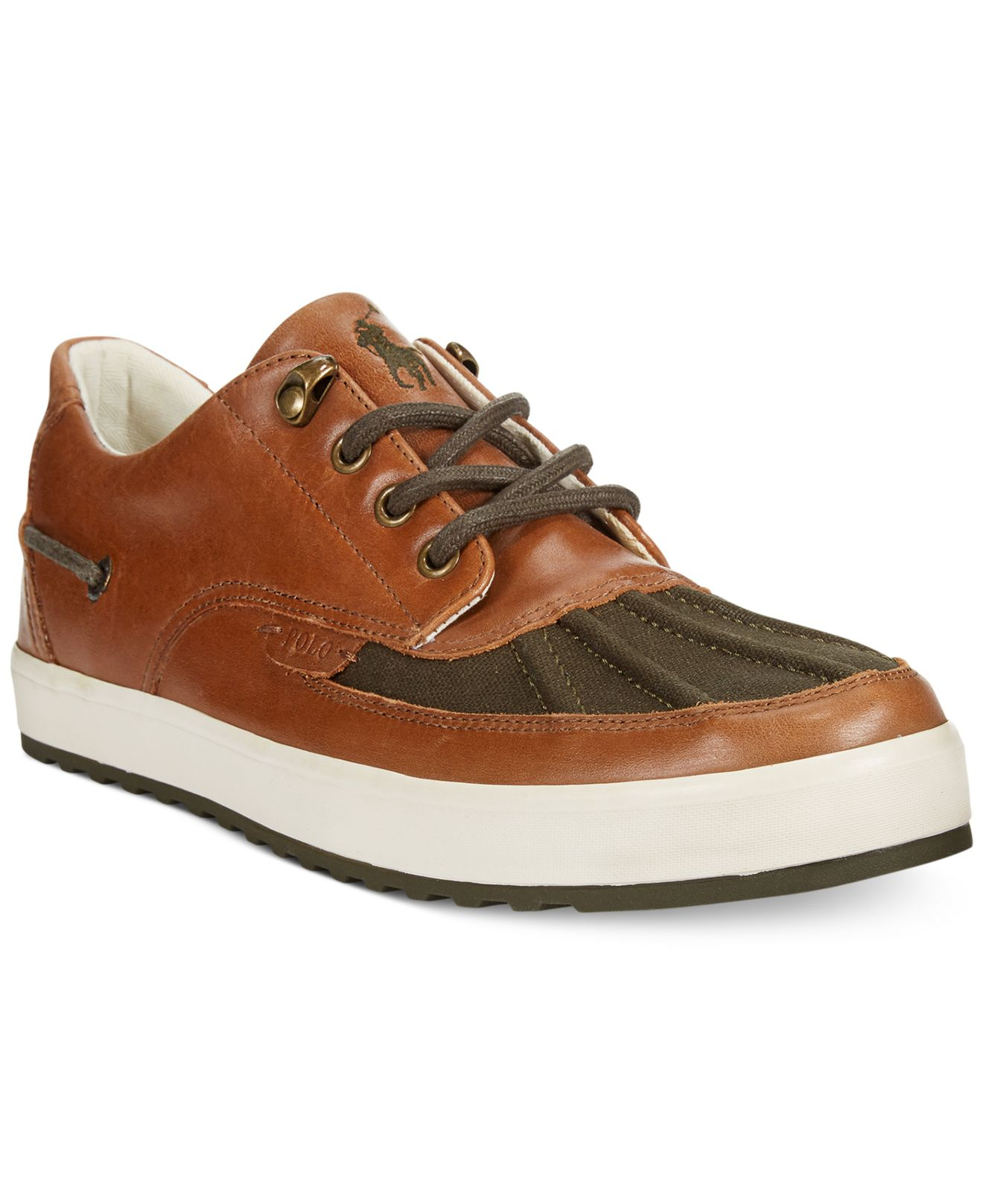 Polo Ralph Lauren Ramiro Leather And Canvas Sneakers in Brown for Men | Lyst