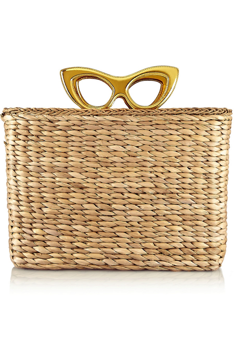 Charlotte olympia Sunny Basket Leathertrimmed Raffia Tote in Metallic ...