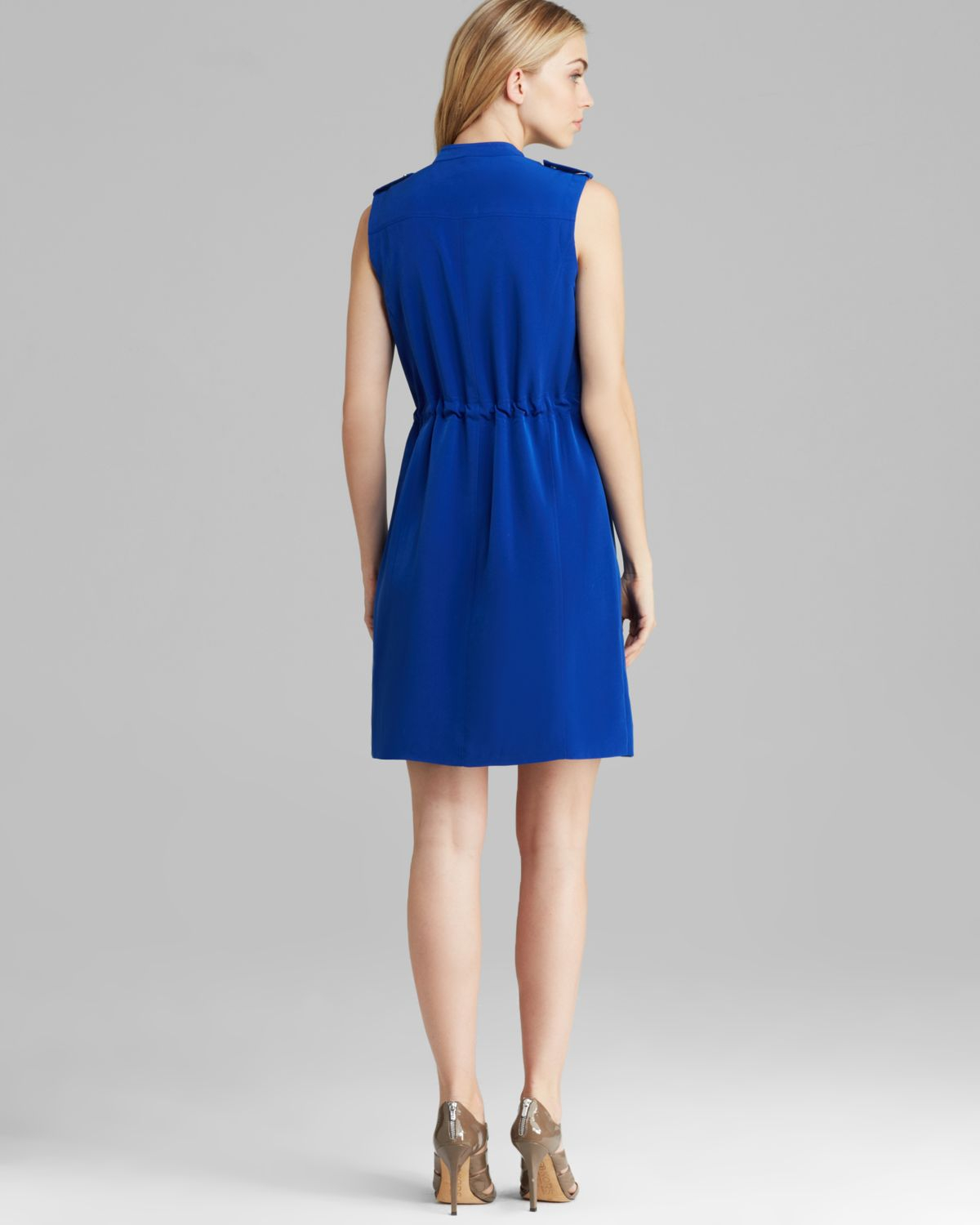Lyst Calvin Klein Cinch Waist Dress in Blue