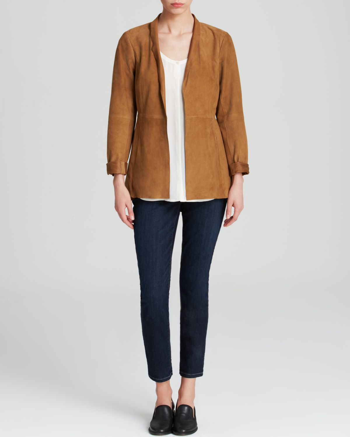 suede open front jacket