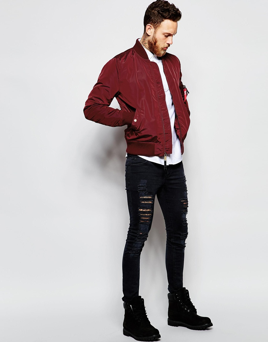 Alpha Industries Ma 1 Bomber Jacket Slim Fit In Burgundy Purple For Men Lyst