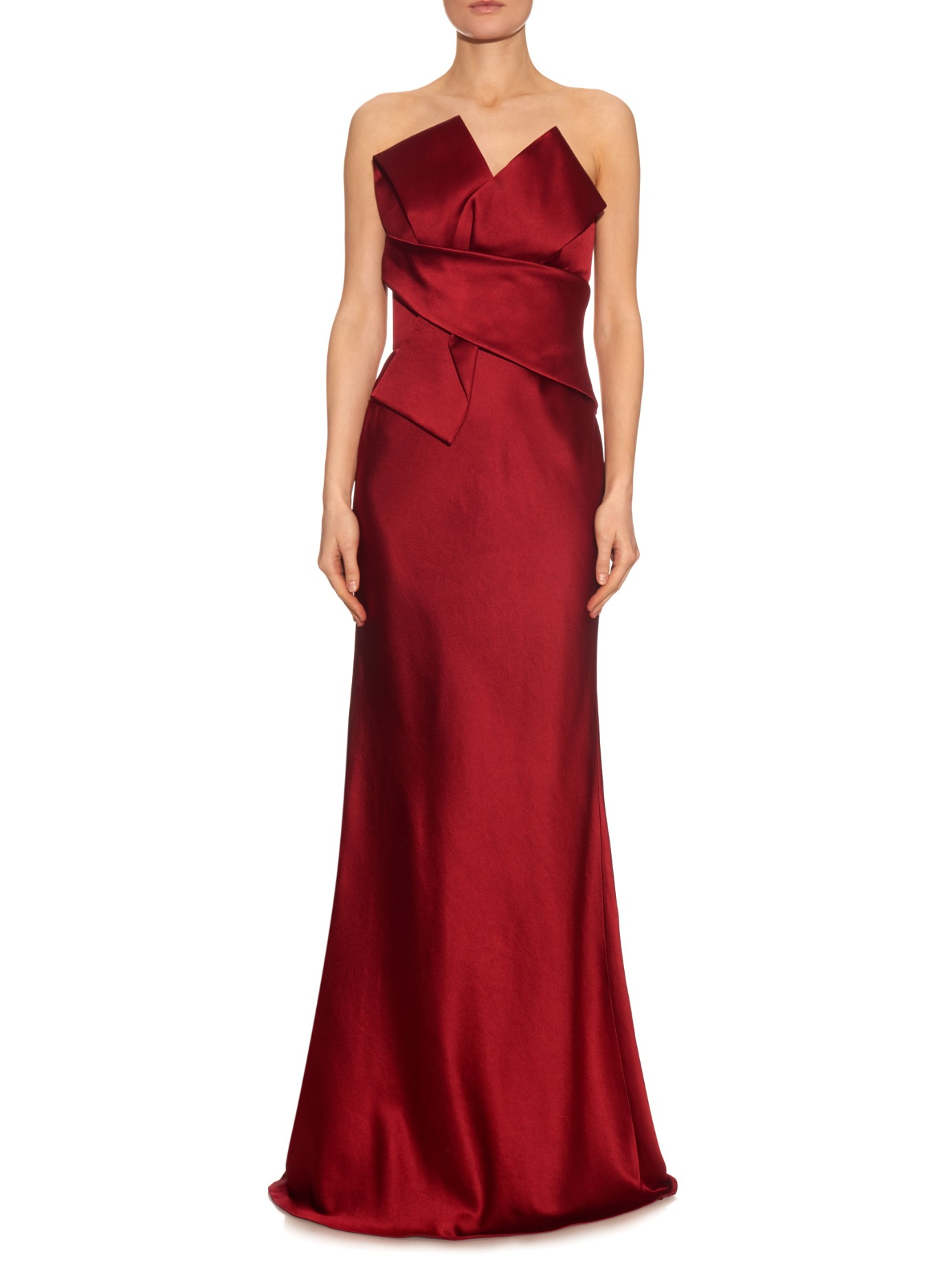 Alexander McQueen Washed Silk Duchess-satin Strapless Gown in Red - Lyst