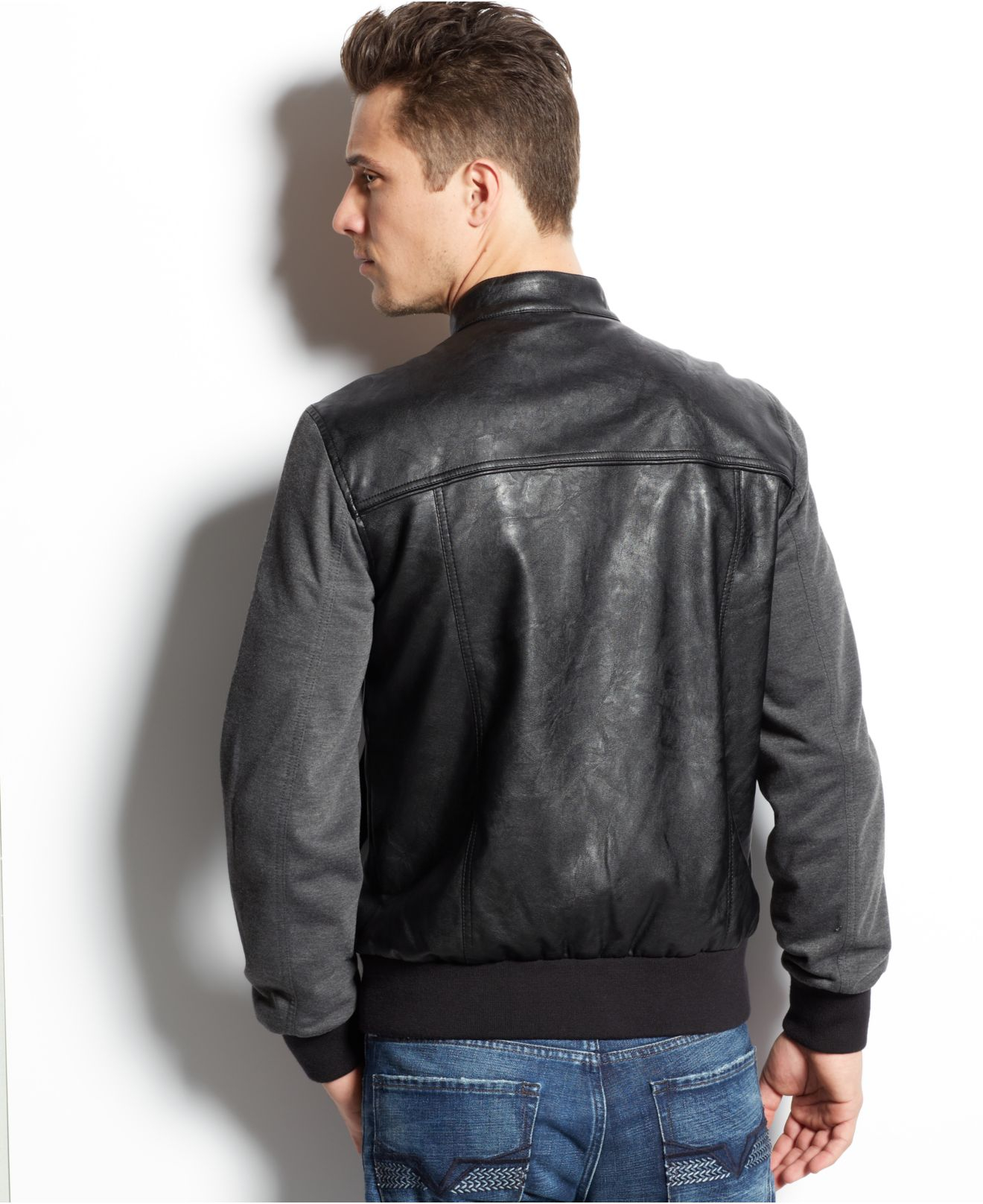 Guess Black Faux Leather Jacket Photos