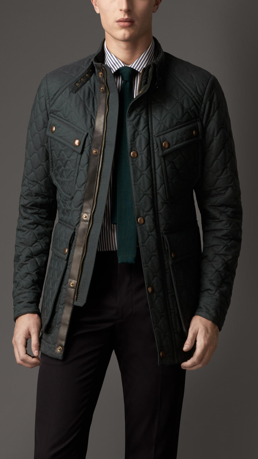 Lyst - Burberry Military Quilt Cotton Gabardine Field Jacket in Green ...