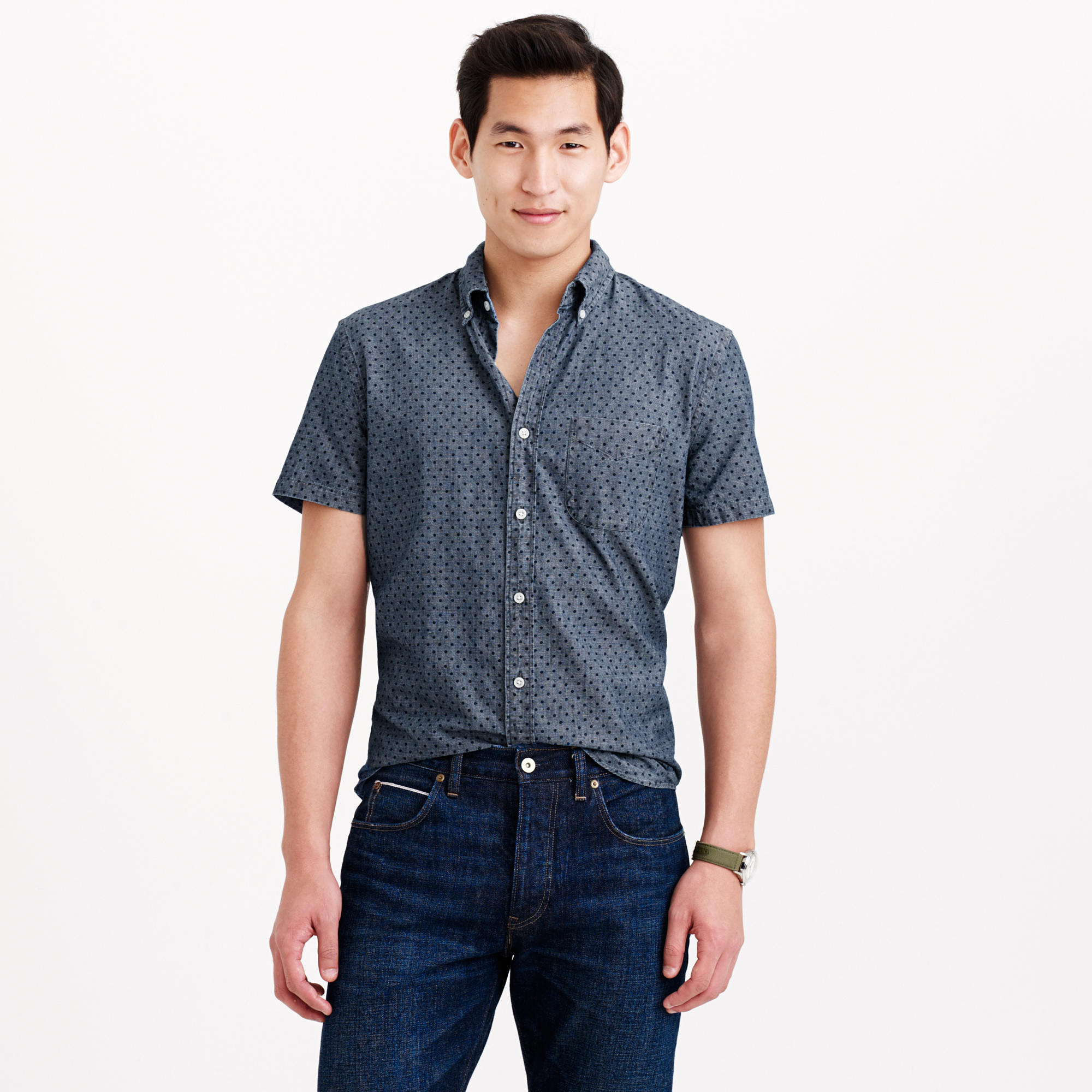 J.Crew Cotton Chambray Short-sleeve Shirt In Classic Navy Dot in Blue for  Men - Lyst