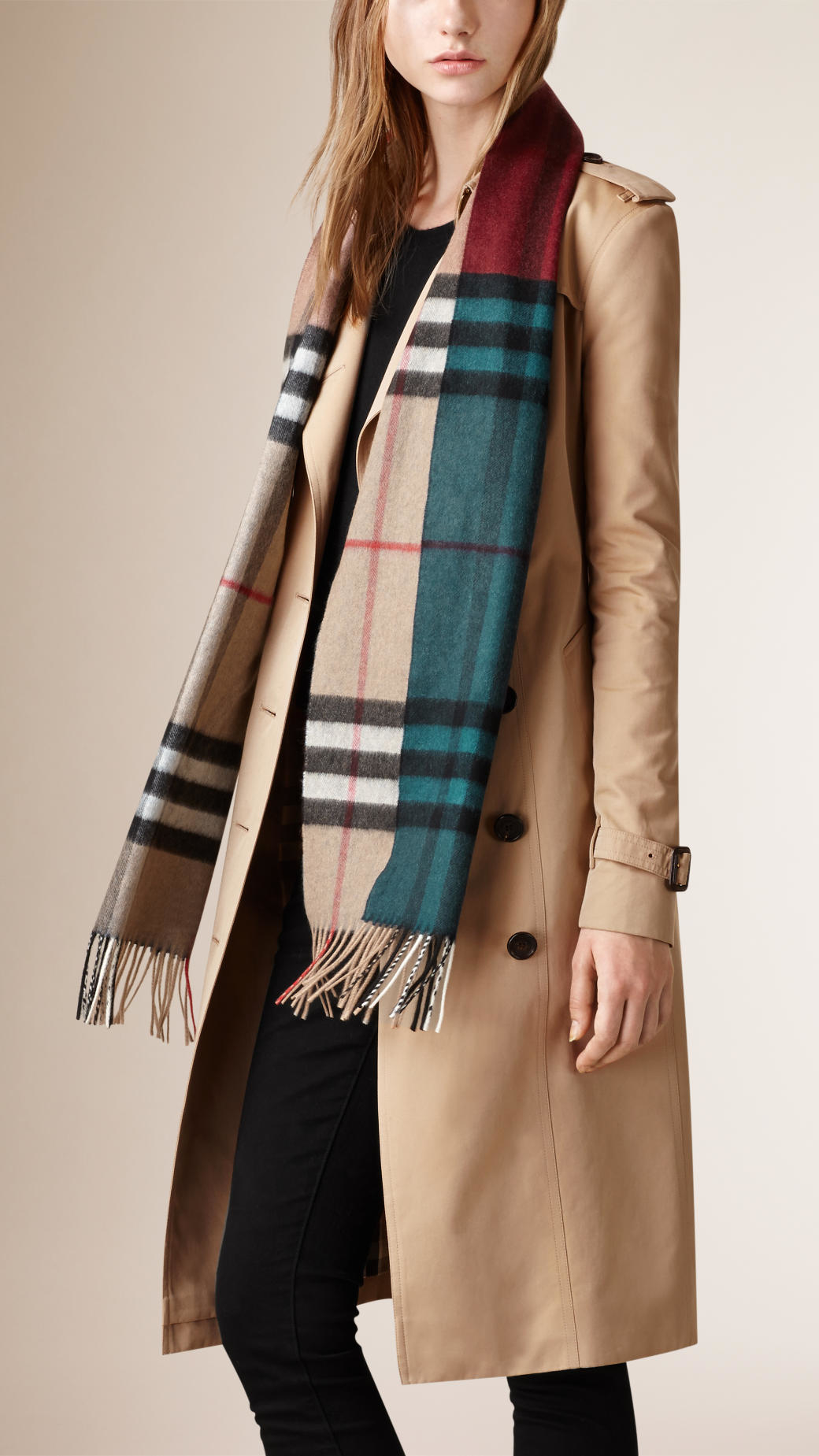 Burberry Check Cashmere Scarf in Teal/Camel (Blue) for Men - Lyst