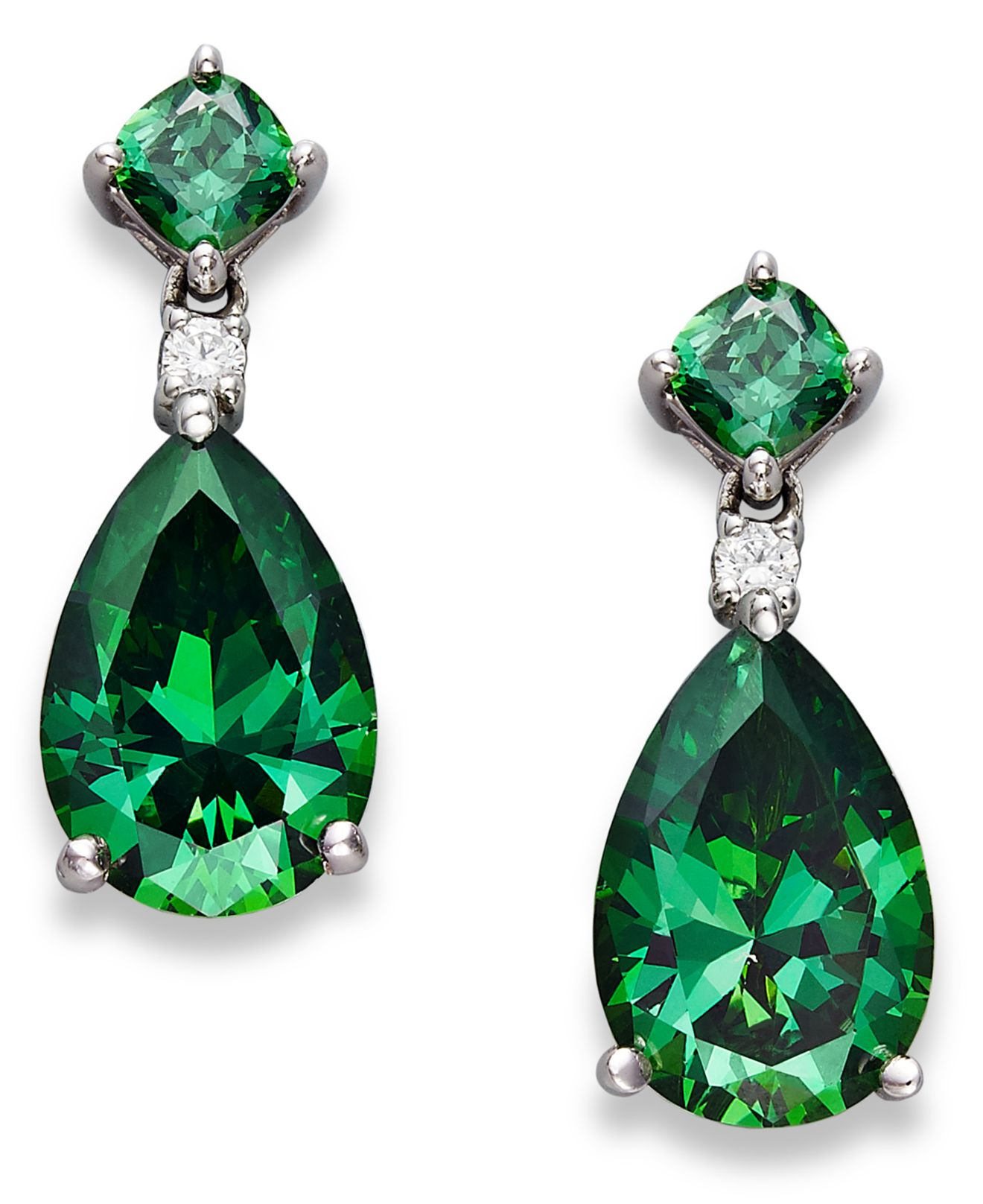 Lyst - Arabella Sterling Silver Earrings, Green Swarovski Zirconia Drop ...