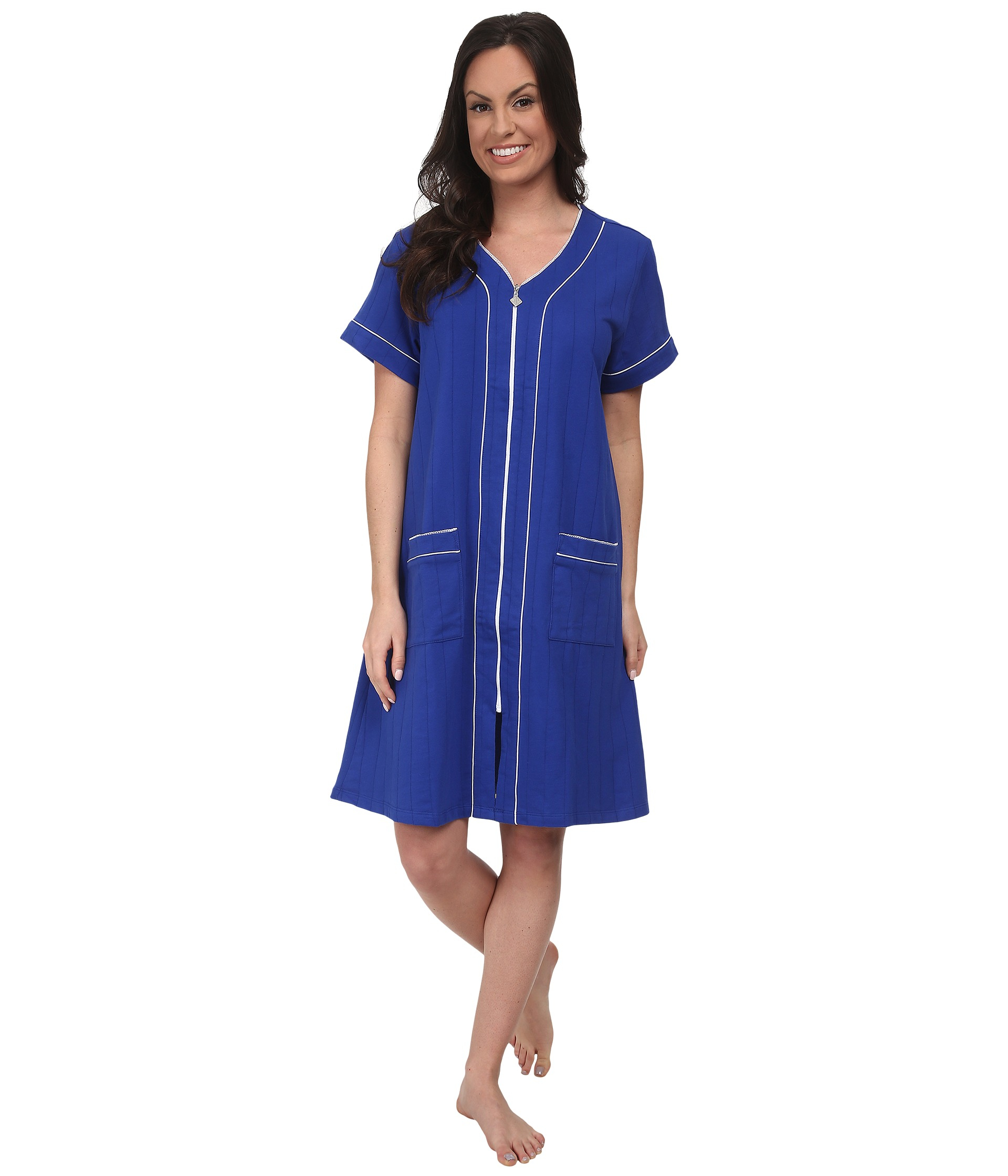  Eileen  West Cotton Classic Robes  Short Zip Robe  in Blue Lyst