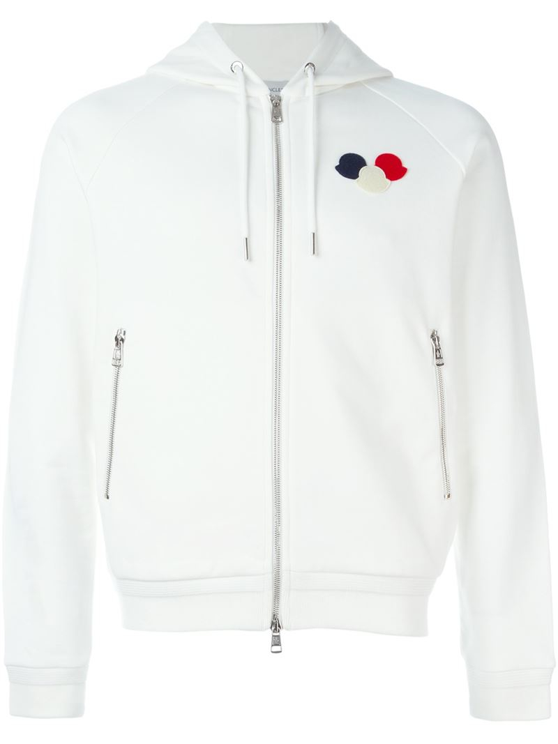 Moncler Logo Patch Hoodie in White for Men | Lyst