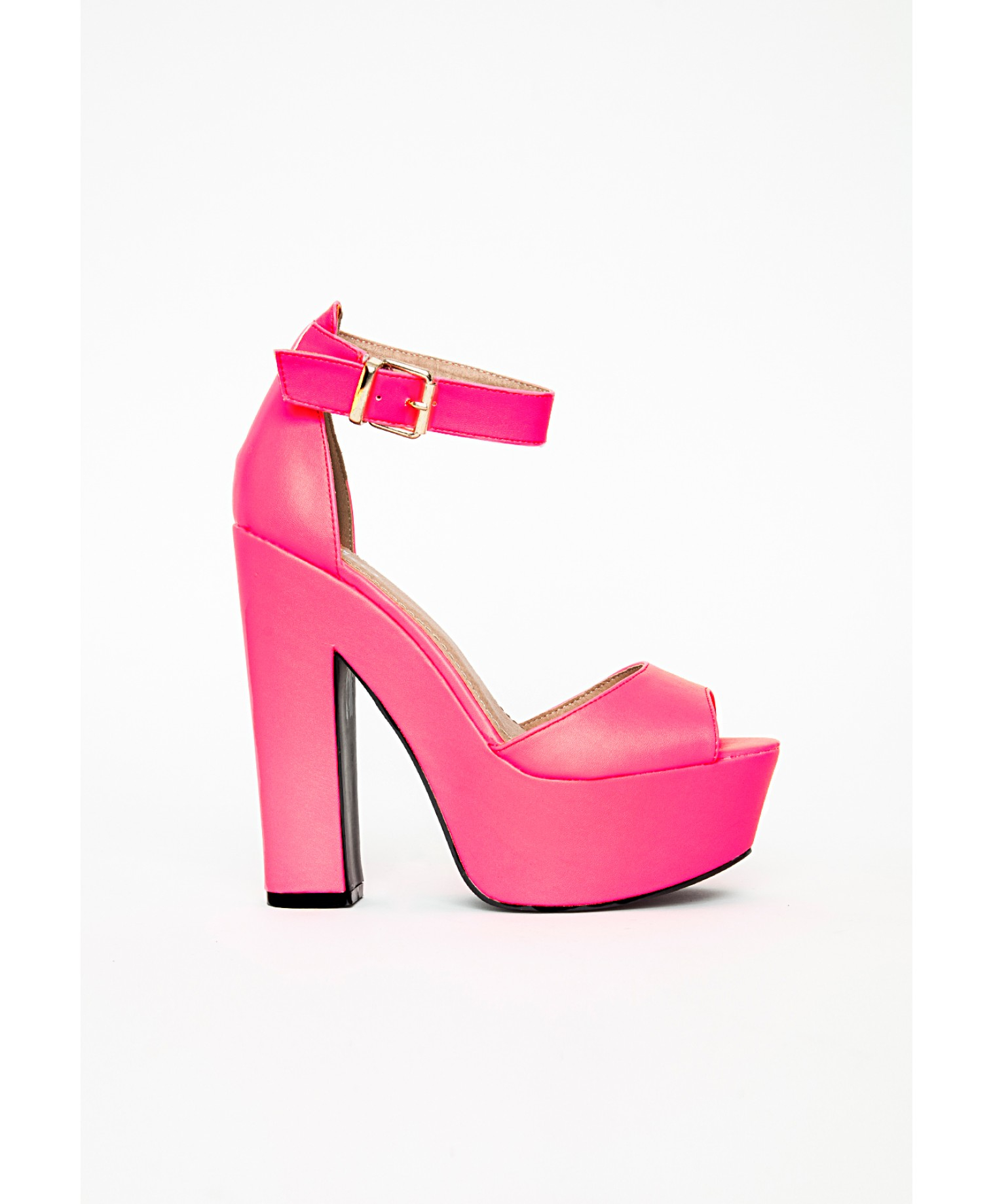 neon pink block heels