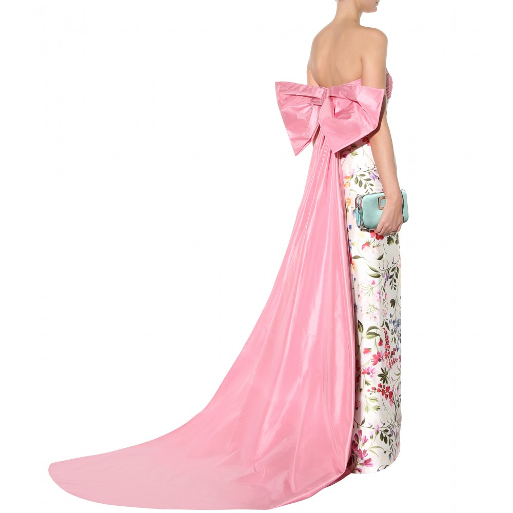 Oscar de la Renta English Garden Mikado Bow Back Gown in Pink | Lyst