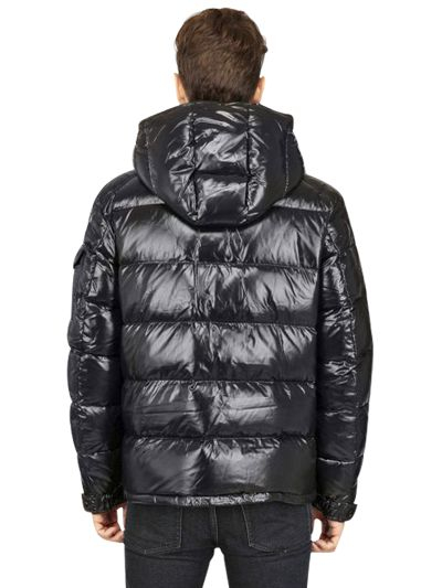 shiny black moncler coat