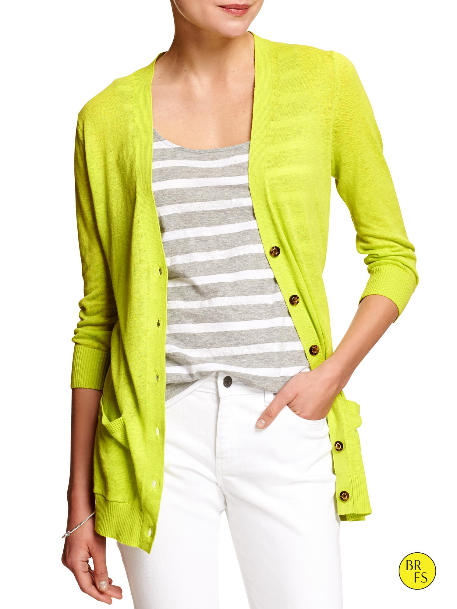 Banana Republic Factory V Neck Summer Cardigan with Pockets Bright Lime