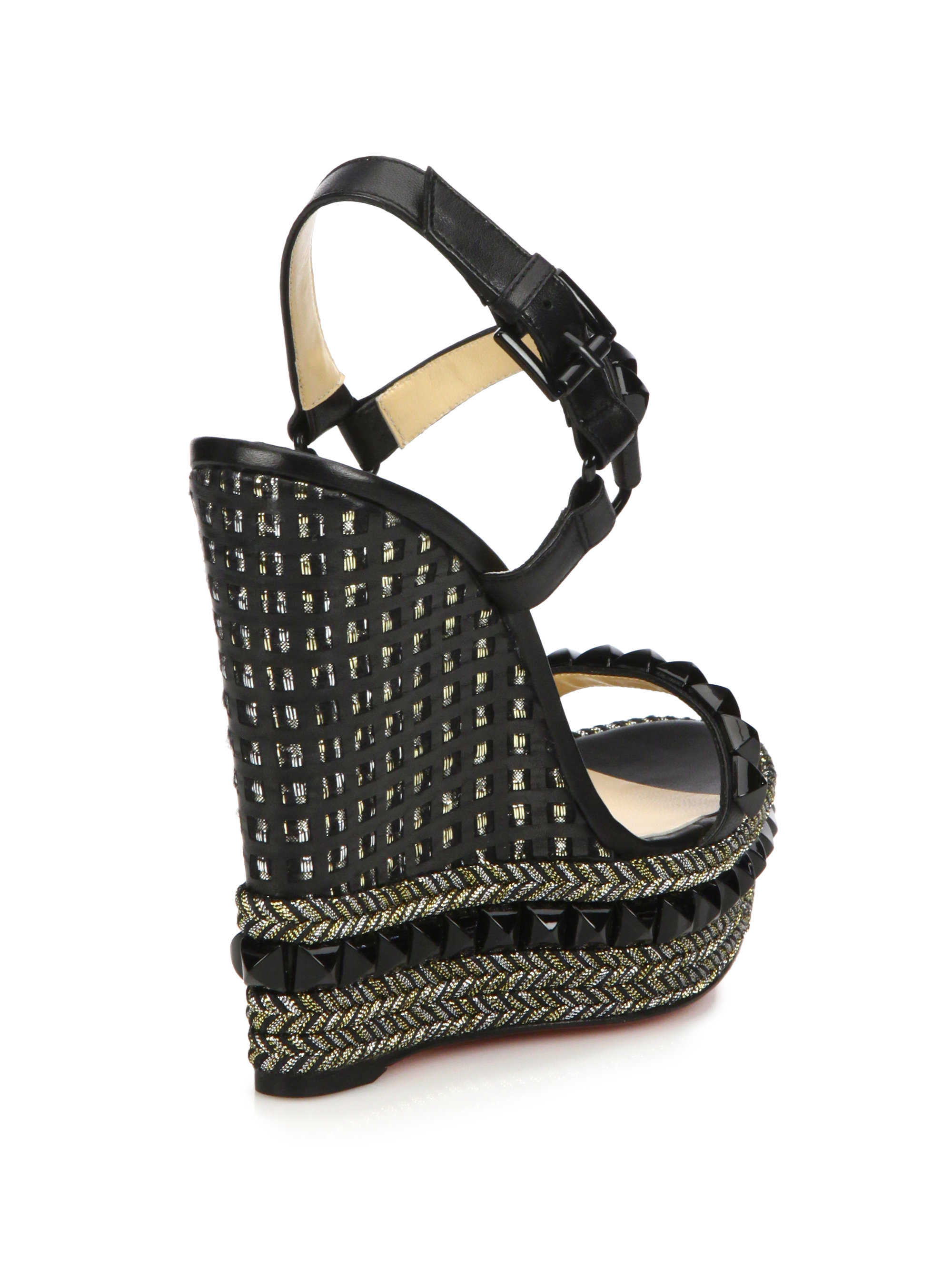 Christian Louboutin Cataclou Studded Red Sole Wedge Sandal in Black | Lyst
