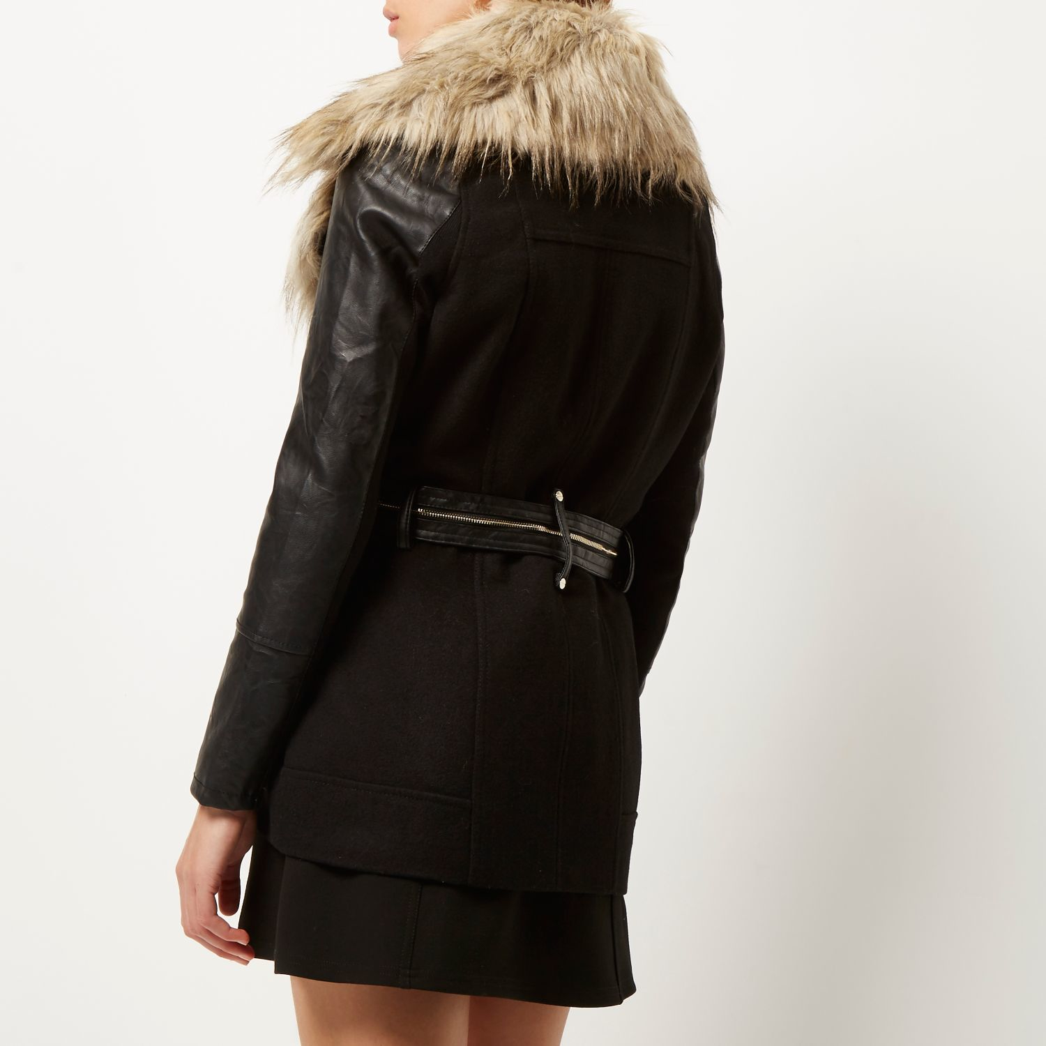 River Island Black Fauxfur Collar Winter Coat Lyst