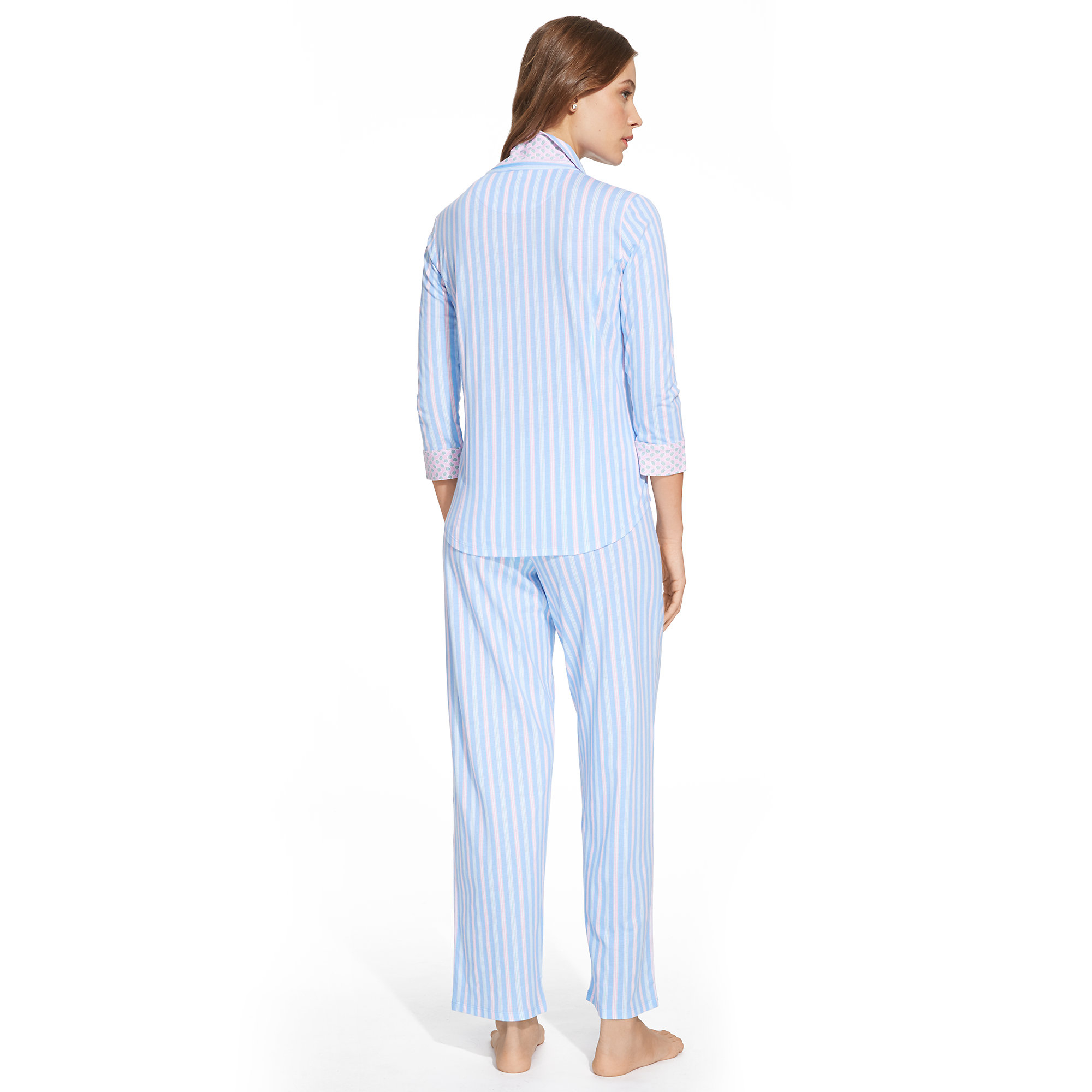 Ralph lauren Striped Cotton Pajama Set in Blue (Blue/Pink Stripe) Lyst