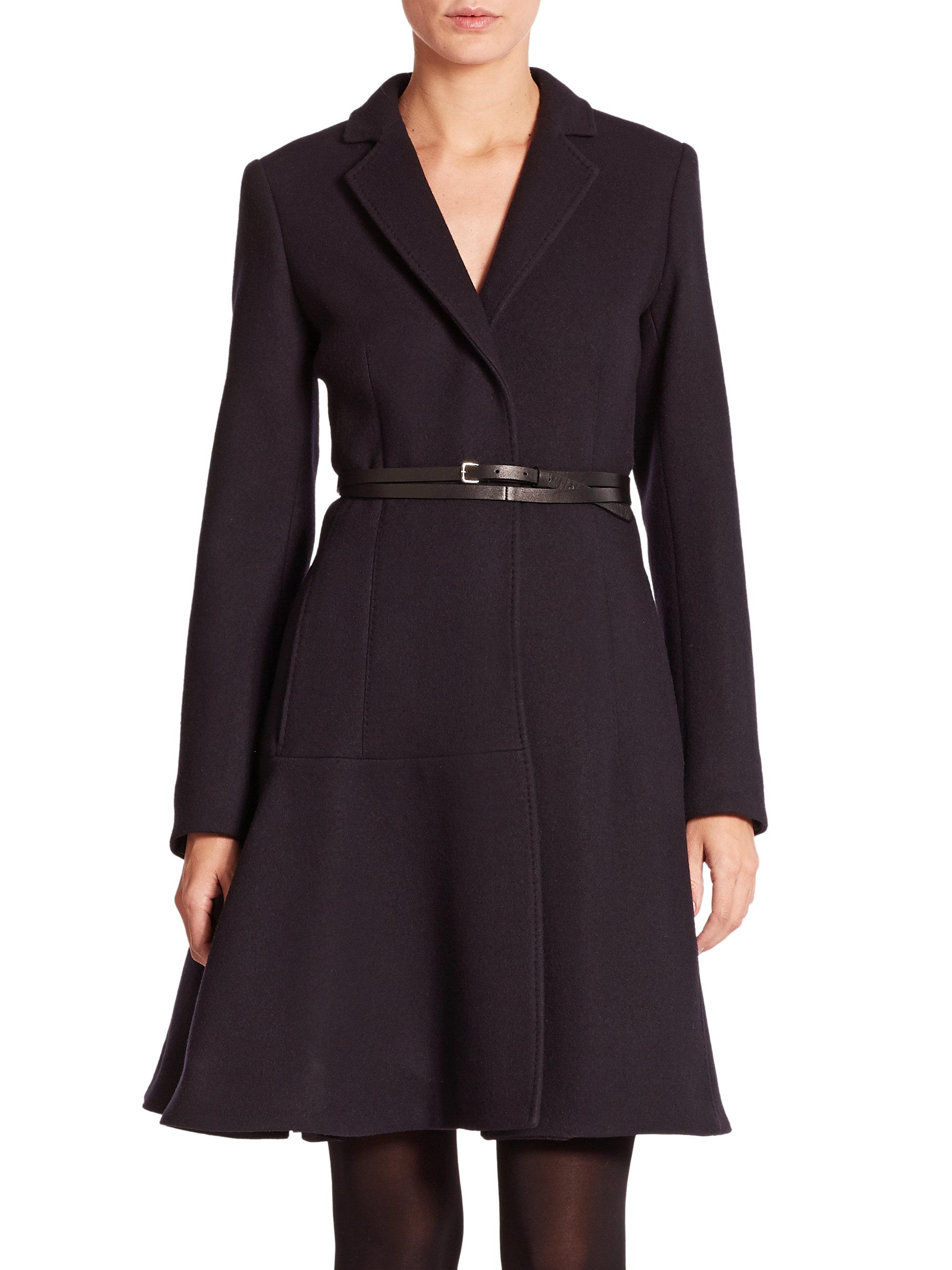 Lyst - Sportmax Malia Belted Stretch-wool Coat in Black