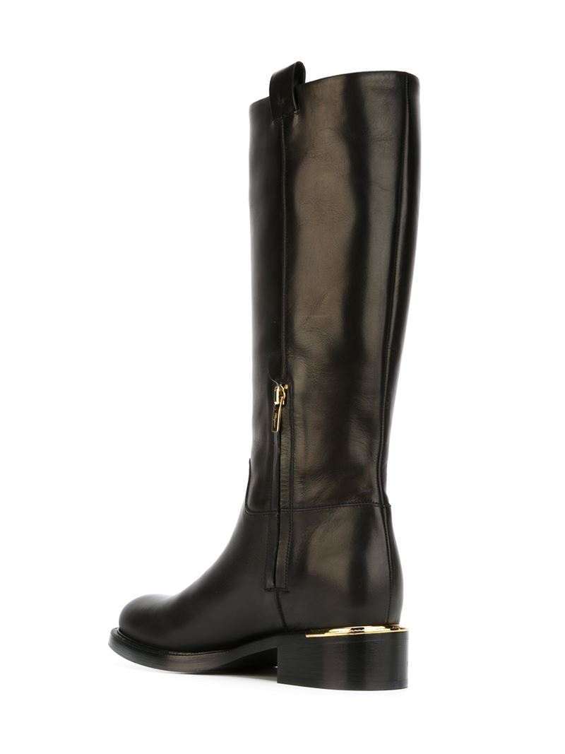 Ferragamo Leather Knee High Boots in Black - Lyst