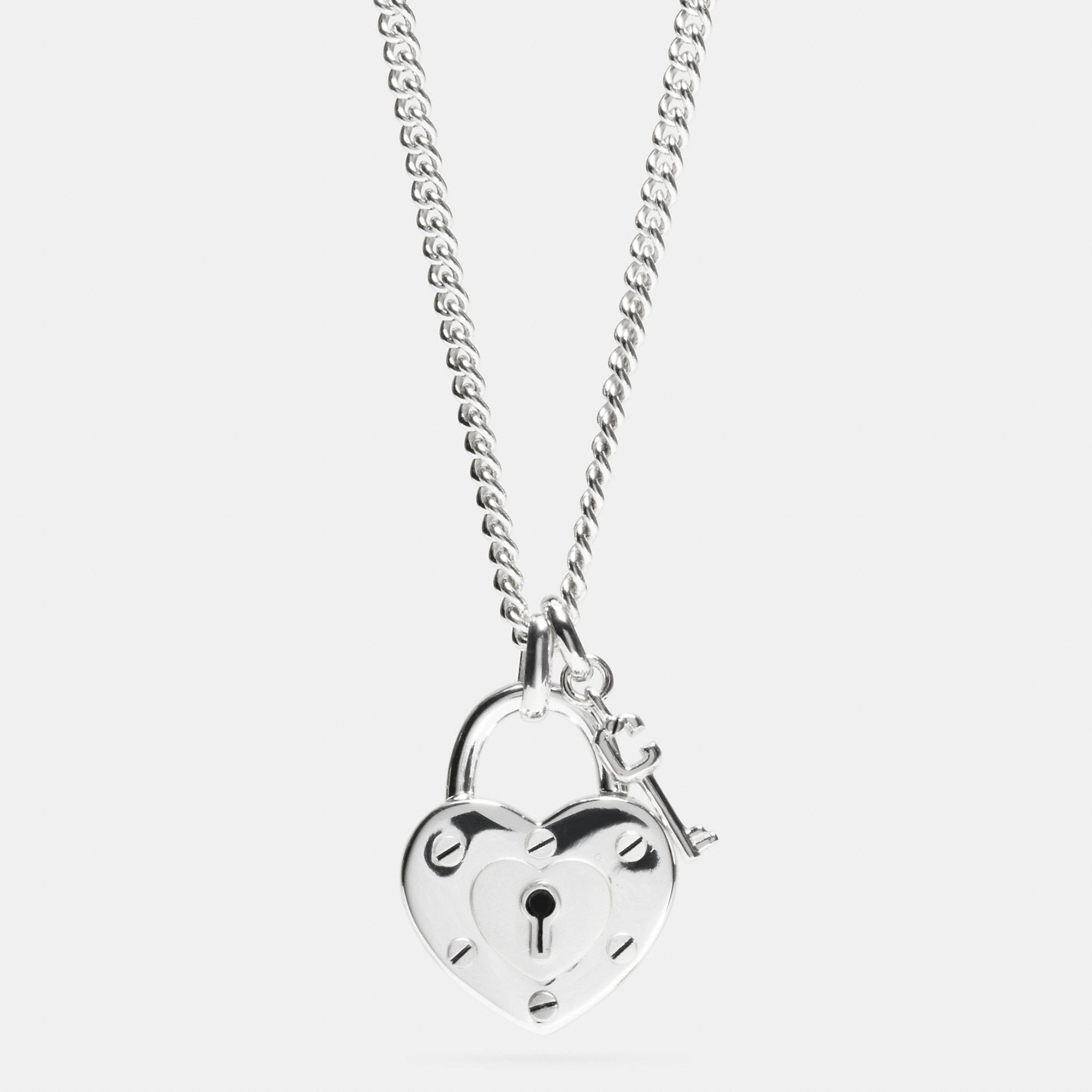 COACH Sterling Silver Padlock Heart Key Necklace in Metallic | Lyst