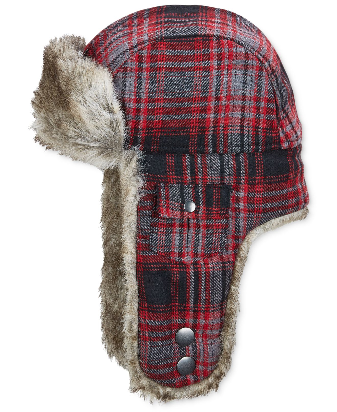 Woolrich Plaid Arctic Trapper Hat With Faux-fur Earflaps in Black for ...