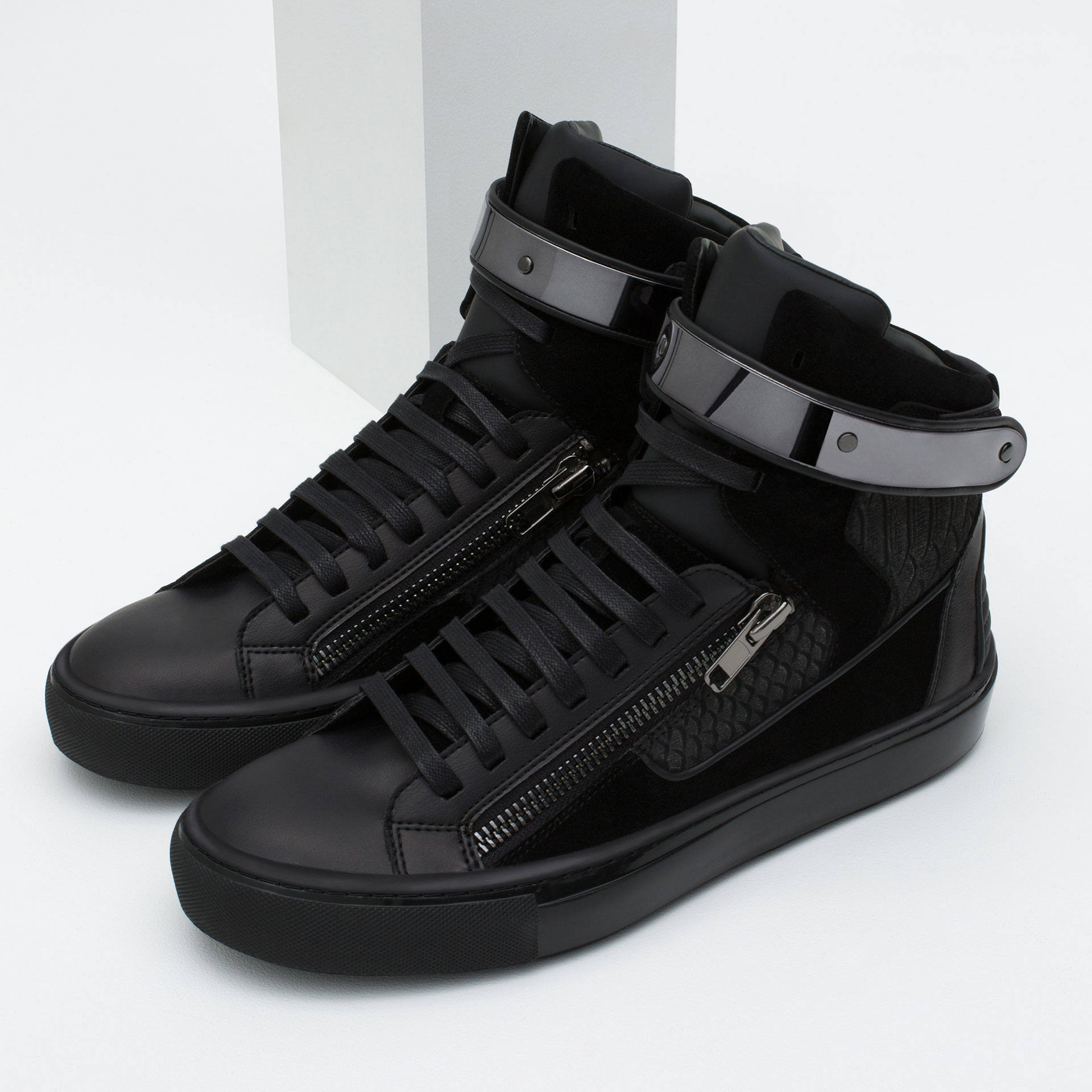 Zara High-top Sneakers With Metallic Closure in Black for Men | Lyst