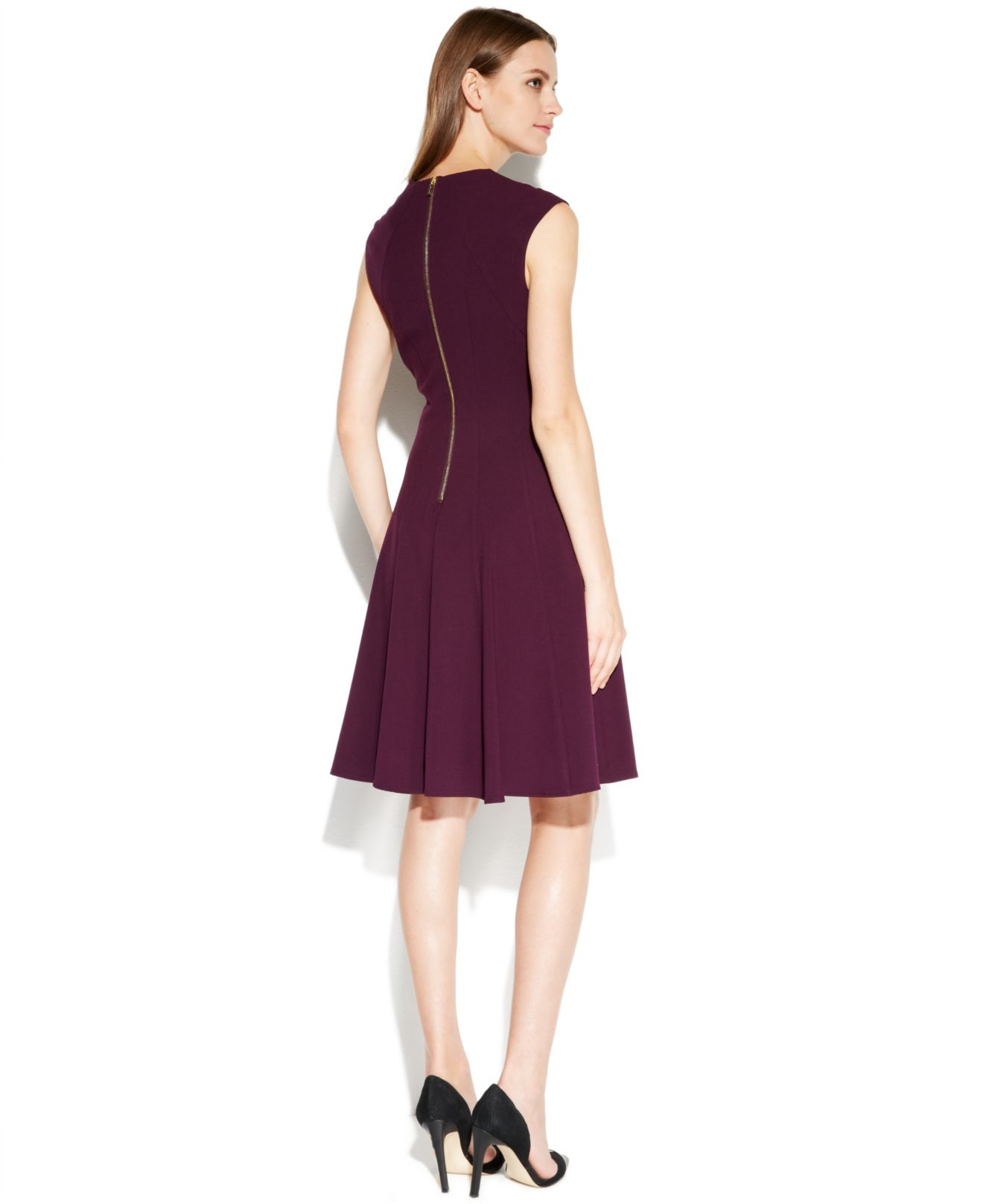 Calvin Klein Cap-Sleeve Fit & Flare Dress in Purple | Lyst
