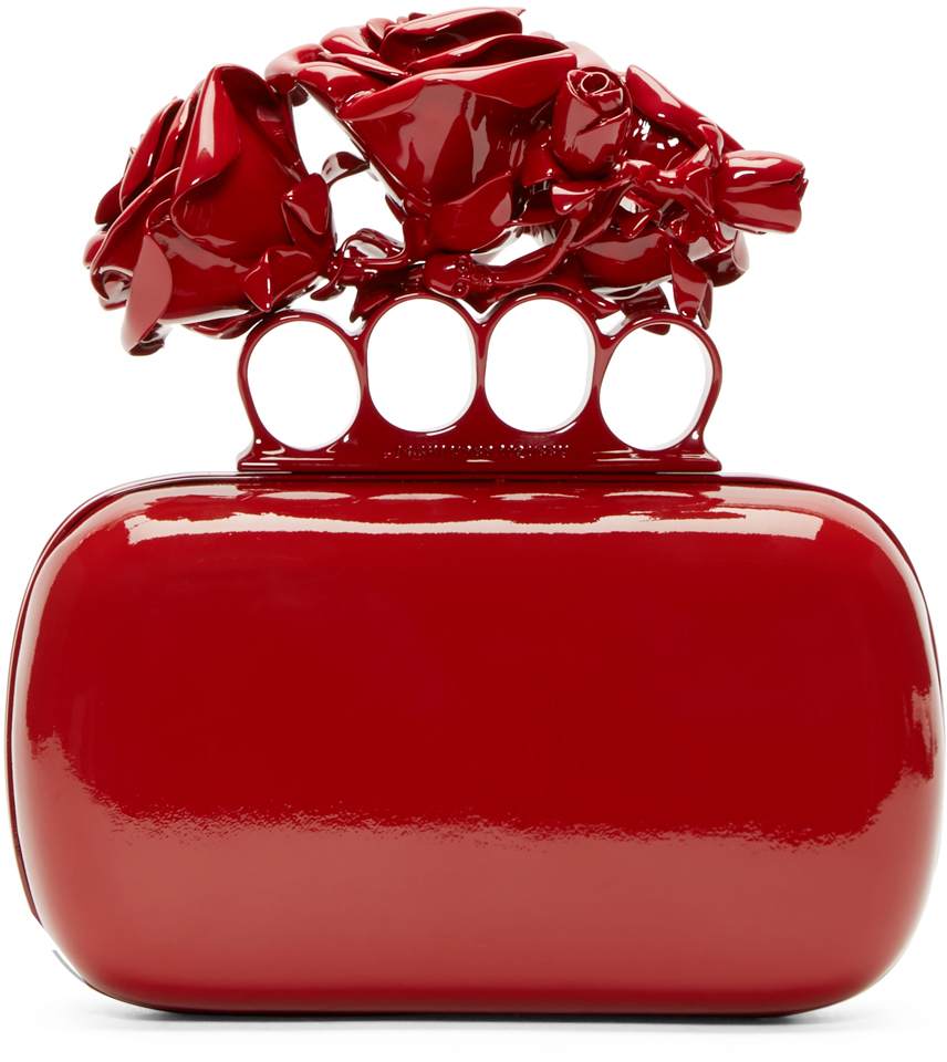 Alexander McQueen Red Lacquered Rose Knucklebox Clutch