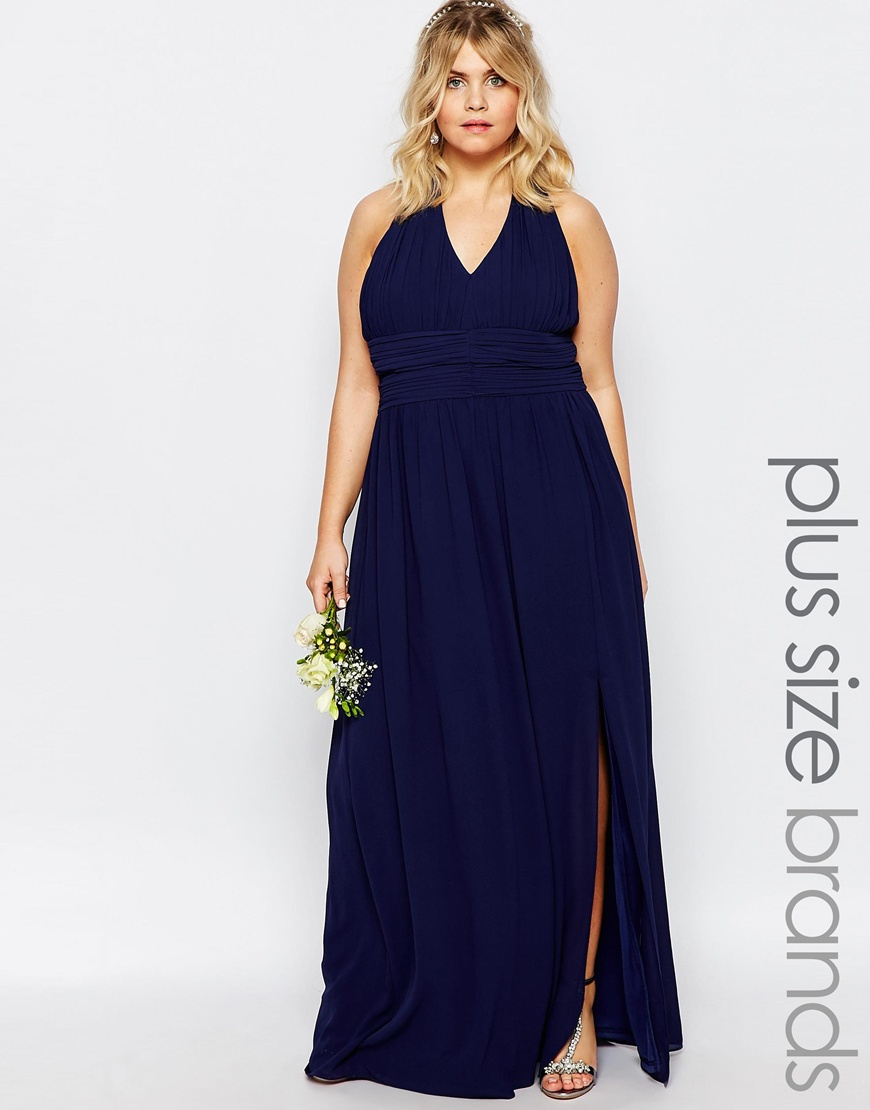halterneck chiffon maxi dress navy