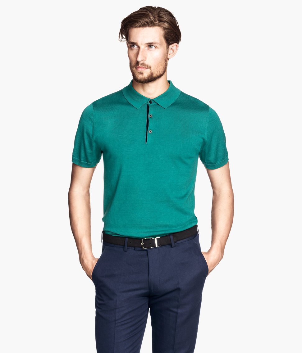 H&m Polo Shirt In A Silk Mix in Green for Men | Lyst