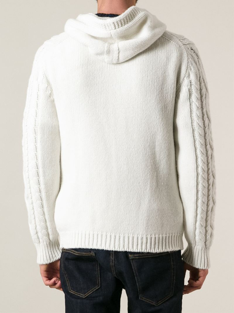Drumohr Zipped Cable Knit Cardigan in White for Men | Lyst