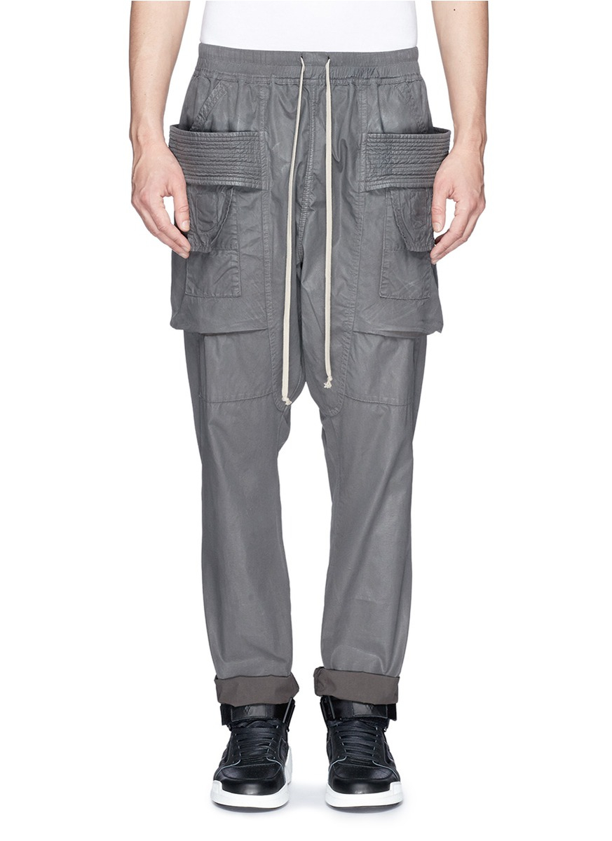 Rick Owens DRKSHDW 'Creatch' Waxed Cotton Cargo Pants in Gray for