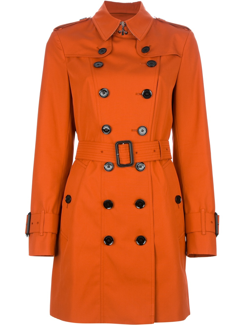 Burberry Double Breasted Trench Coat in Orange | Lyst
