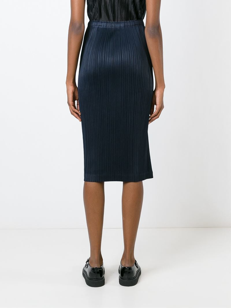 Lyst - Pleats Please Issey Miyake Pleated Pencil Skirt in Blue