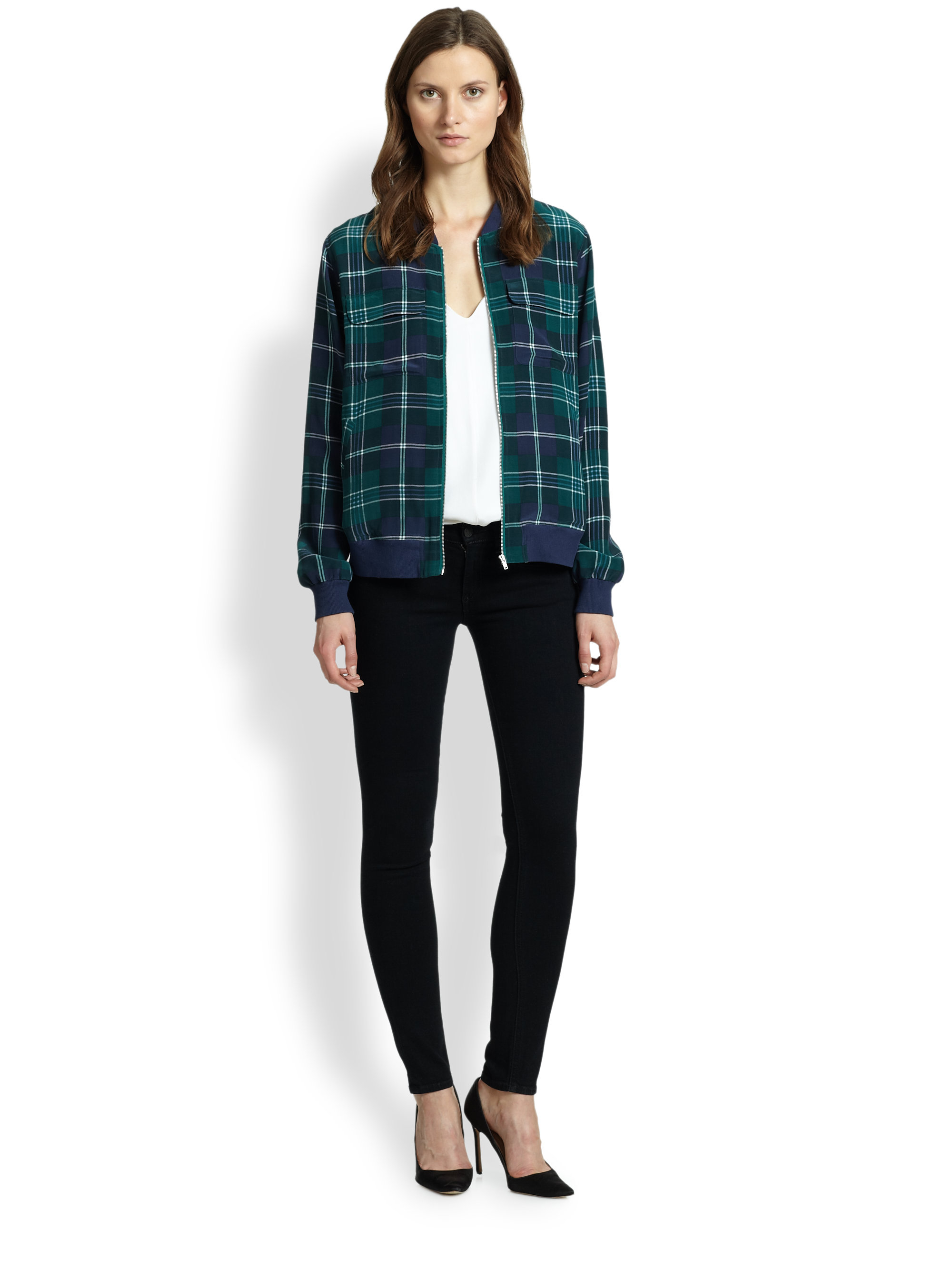 plaid bomber jacket womens