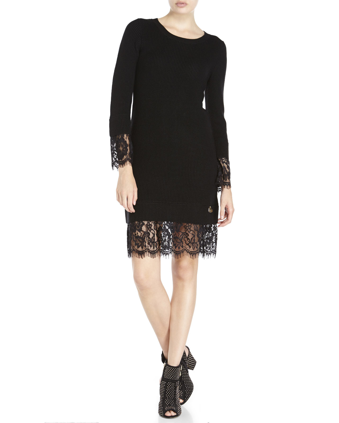 sweater dress with lace trim
