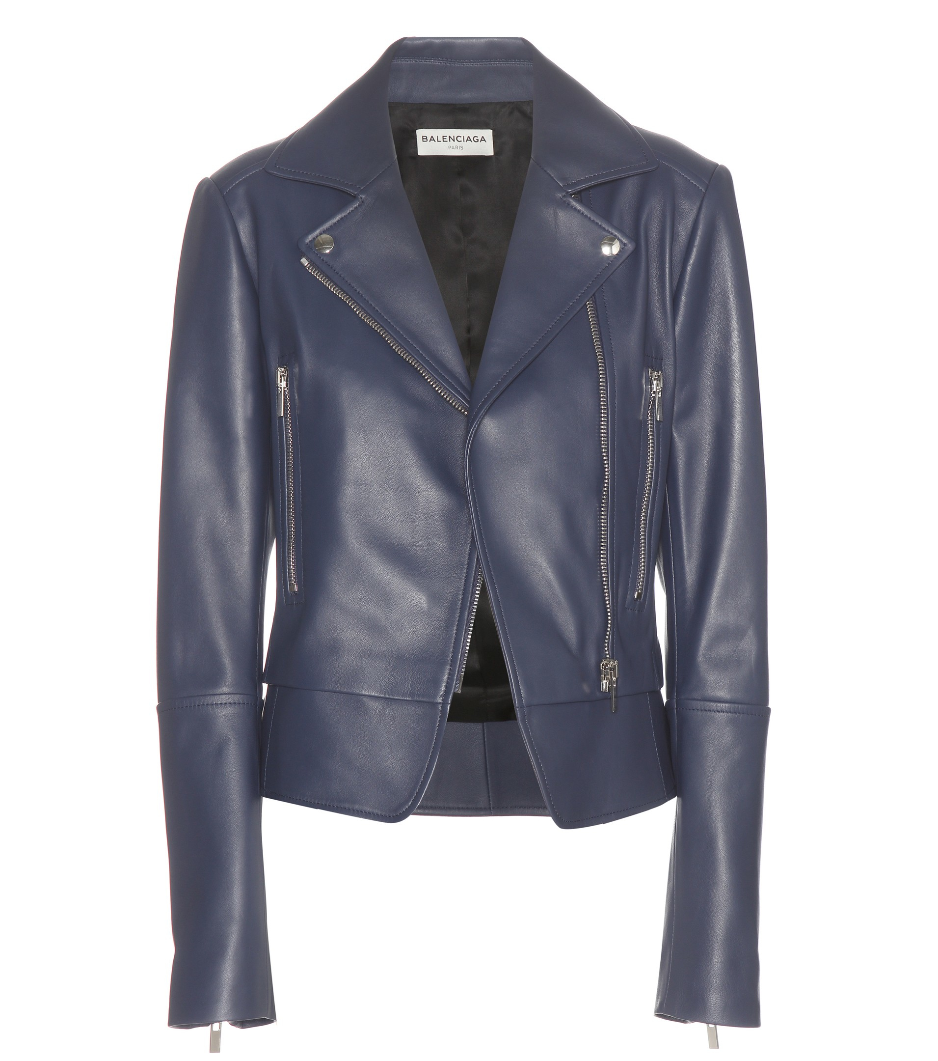 Balenciaga Leather Biker Jacket In Blue Lyst Gallery