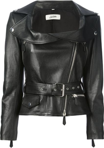 Jean Paul Gaultier Open Collar Biker Jacket in Black | Lyst