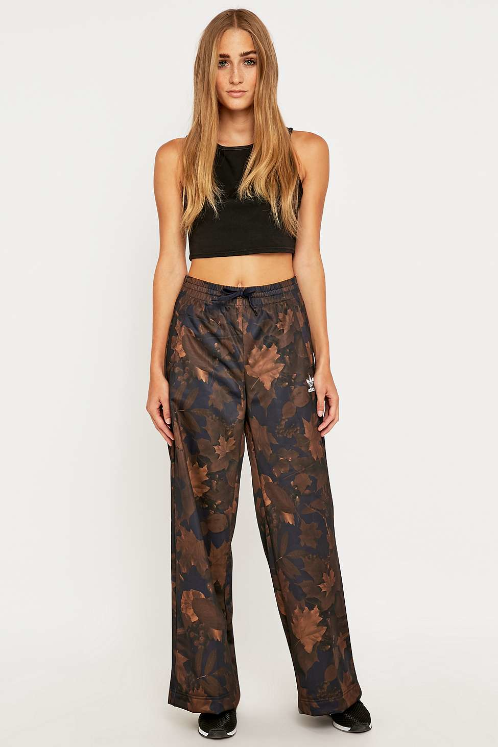 adidas Wide Leg Leaf Camo Joggers in Brown - Lyst
