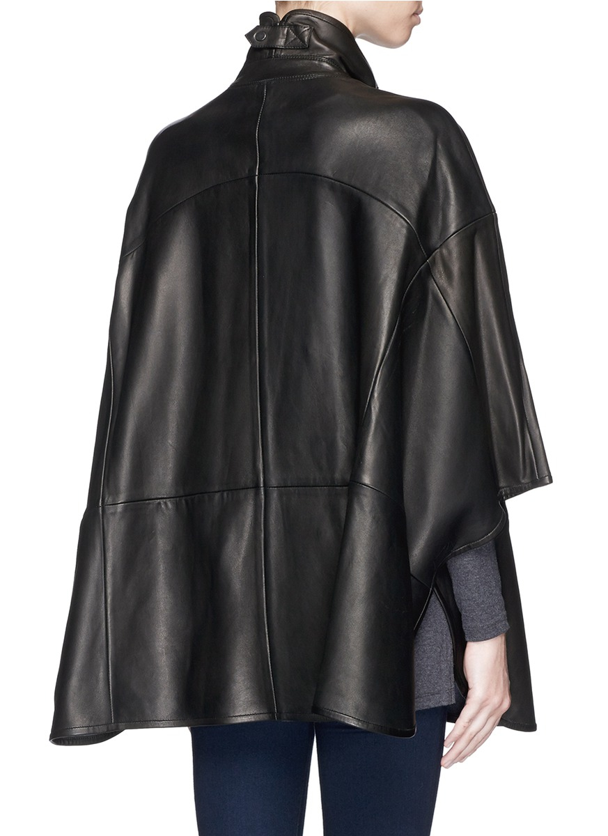 Lyst Vince Double Breasted Leather Cape Coat in Black