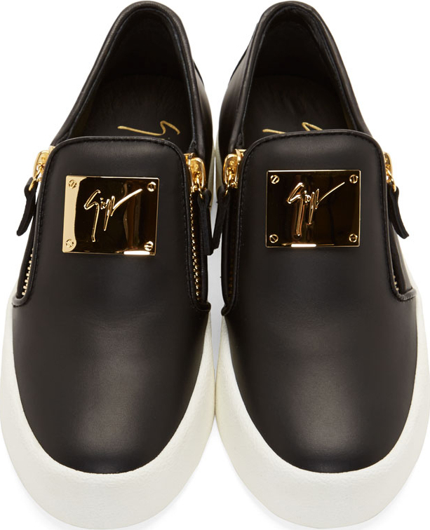 Giuseppe zanotti Black And Gold Leather Slip_On Sneakers in Black | Lyst