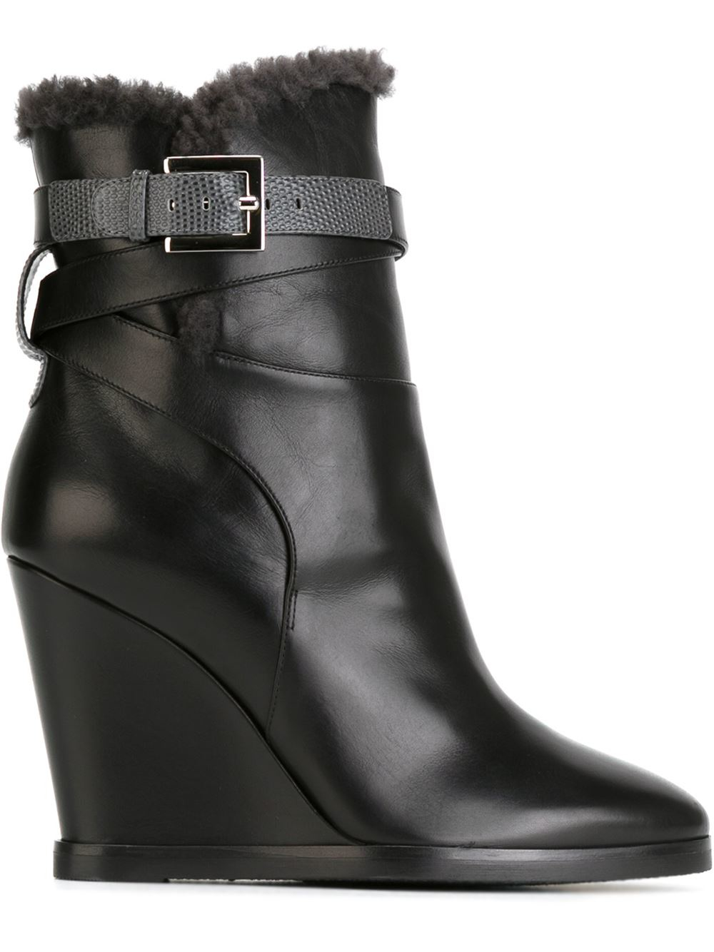 Fendi Leather Wedge Boots in Black - Lyst