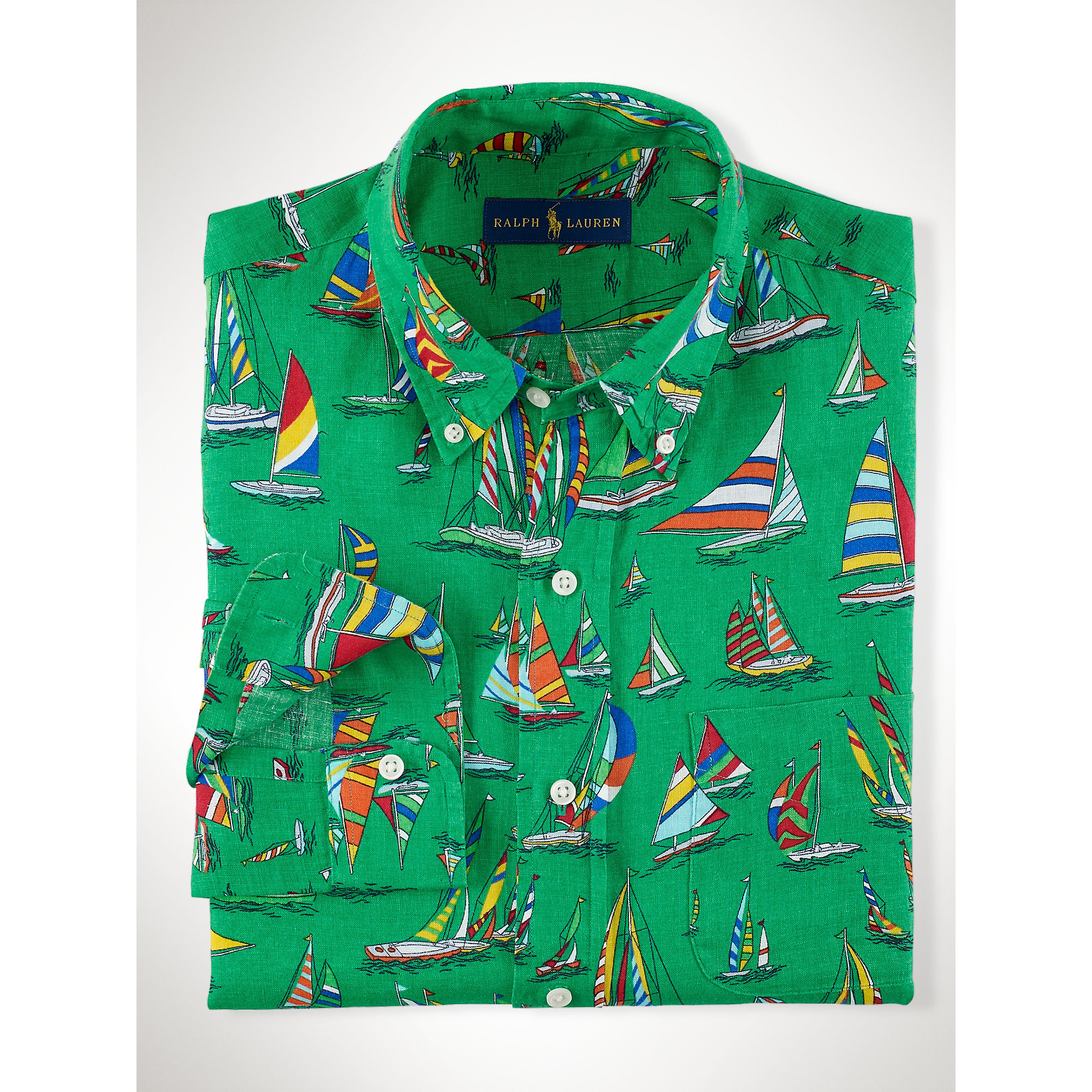 Ralph Lauren Sailboat-Print Linen Shirt in Green for Men | Lyst