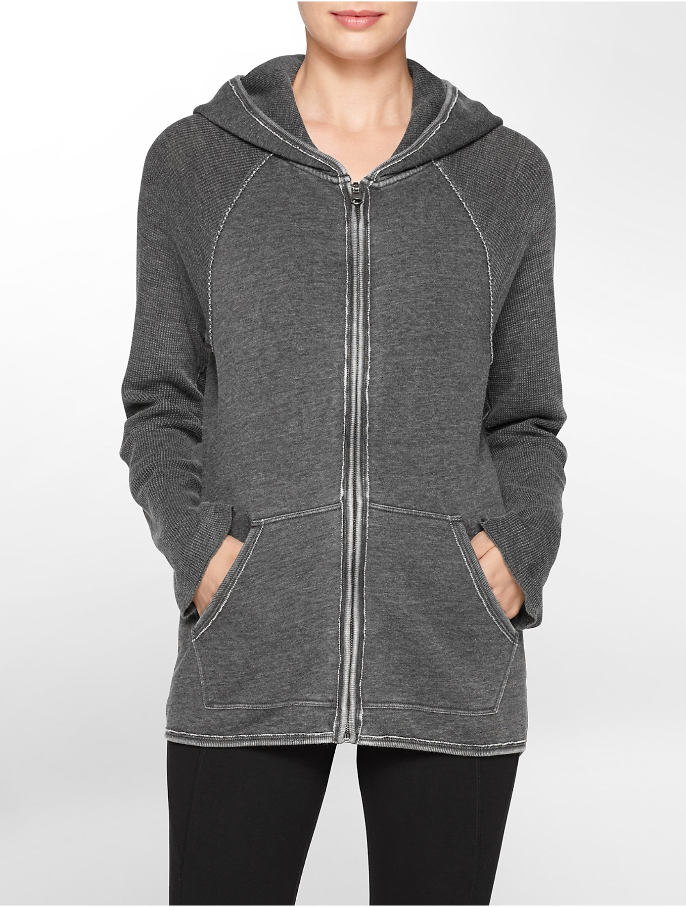 Calvin Klein White Label Performance Zip Front RollUp Sleeve Hooded