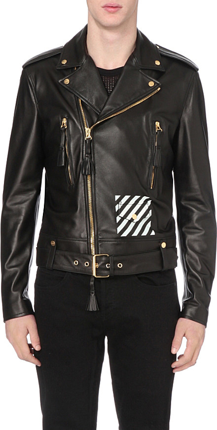 Off-White c/o Virgil Abloh Blue Collar Leather Jacket in Black for Men |  Lyst