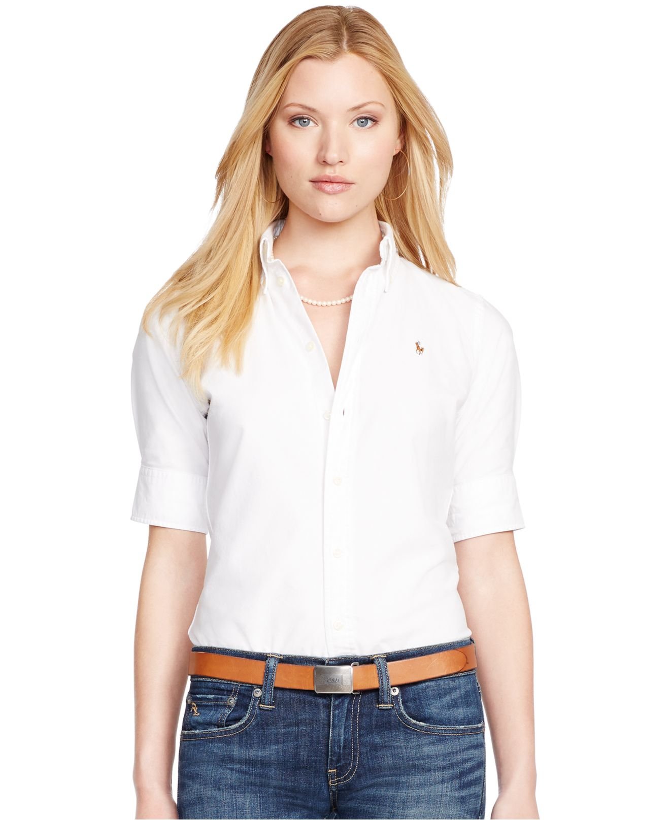 Polo Ralph Lauren Short-sleeve Oxford Shirt in White - Lyst