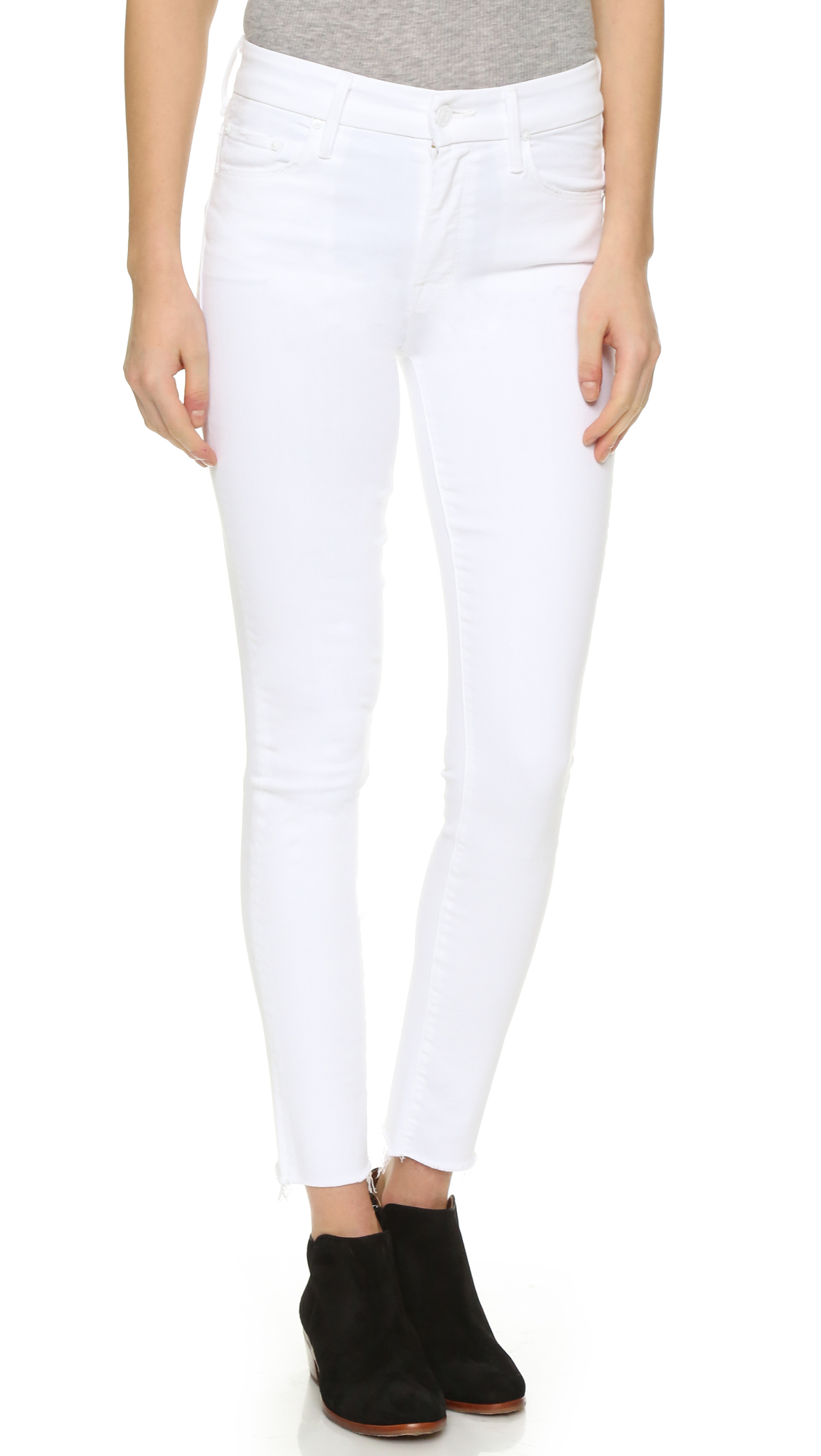 Mother High Waisted Looker Ankle Fray Jeans in White | Lyst