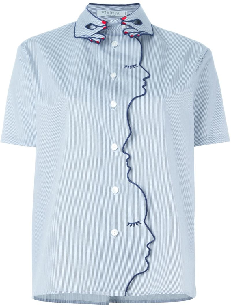 Vivetta Hand-shaped Collar Short Sleeve Shirt in Blue | Lyst