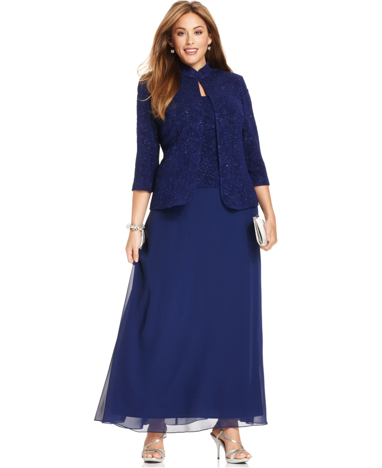 Lyst - Alex evenings Plus Size Glitter Gown And Jacket in Blue