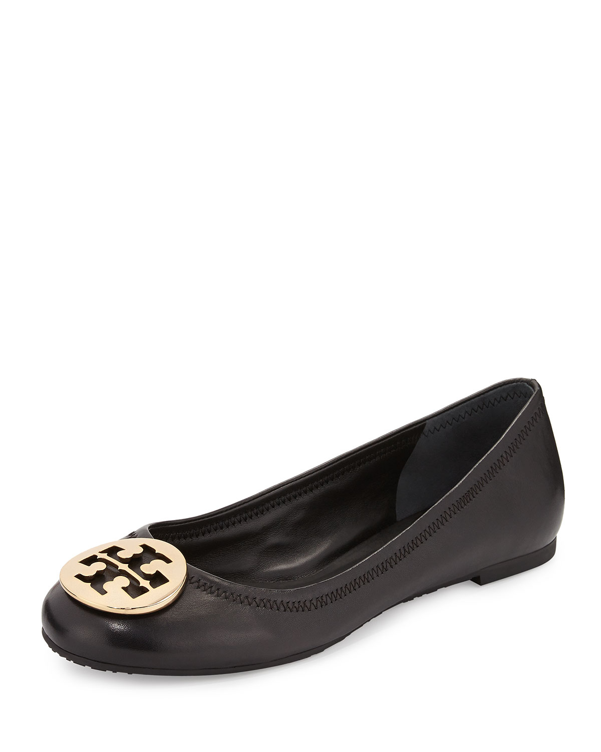 Tory Burch Reva Leather Ballerina Flat in Black | Lyst