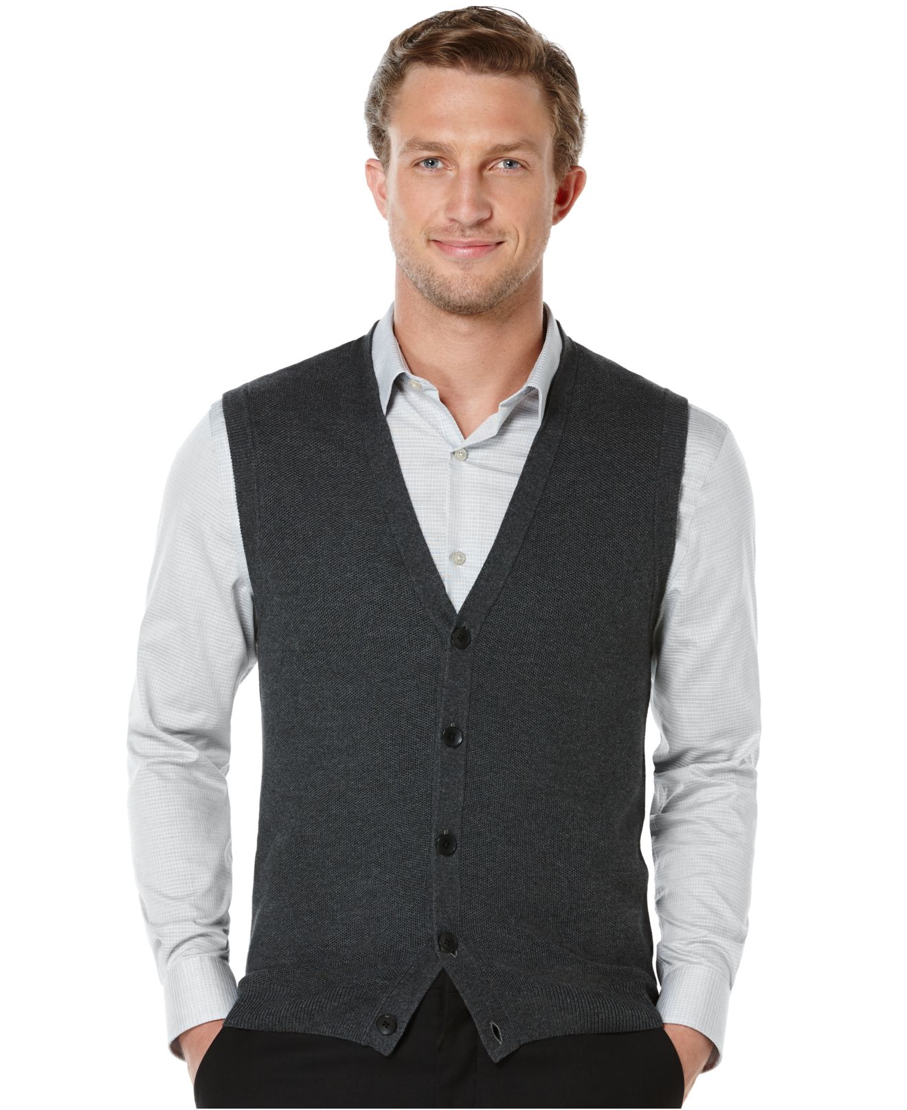 Perry Ellis Solid Textured Sweater Vest in Gray for Men - Lyst